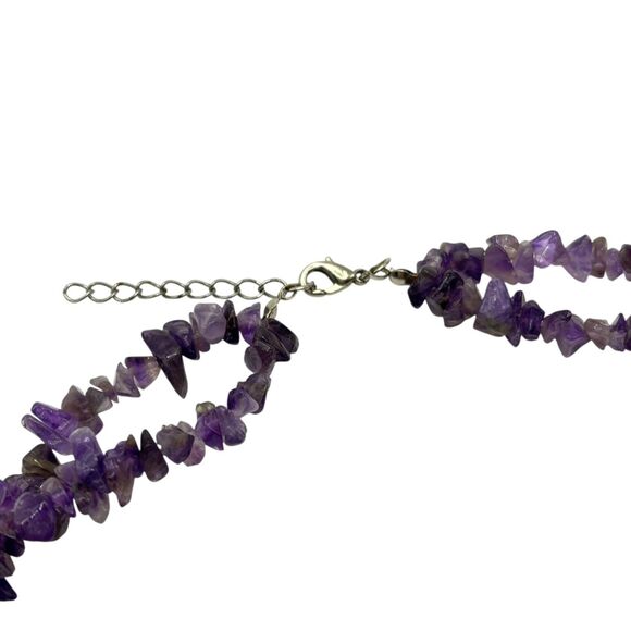 Shell Flower Necklace Purple Amethyst Nugget Carved Mother of Pearl Cruise 20" - Picture 8 of 10